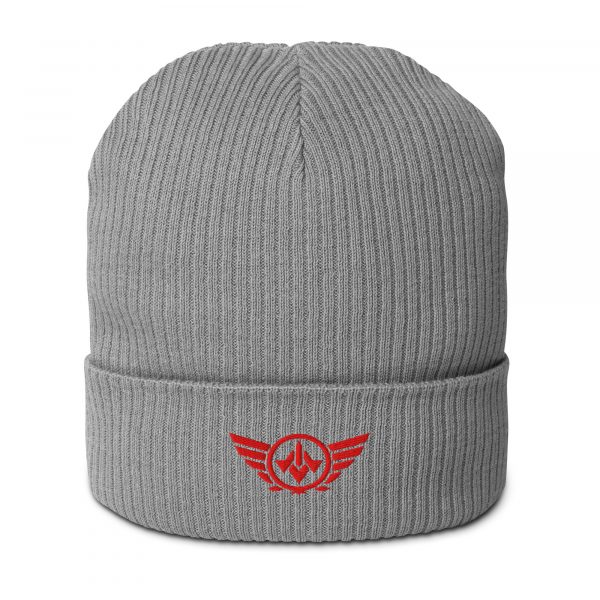 Red Embroidered Logo Beanie | Organic Ribbed