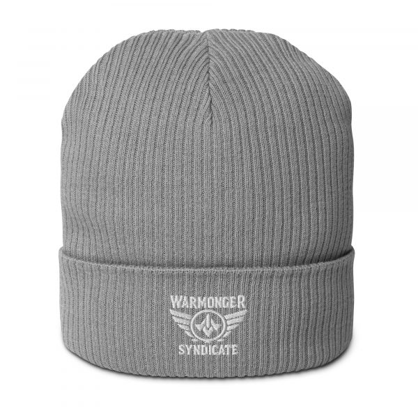 White Embroidered Brand Logo Beanie | Organic Ribbed