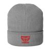 Red Embroidered Brand Logo Beanie | Organic Ribbed