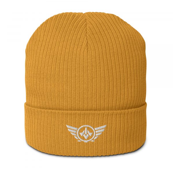 White Embroidered Logo Beanie | Organic Ribbed