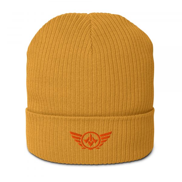 Orange Embroidered Logo Beanie | Organic Ribbed