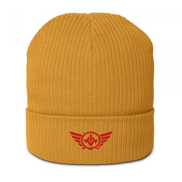 Red Embroidered Logo Beanie | Organic Ribbed