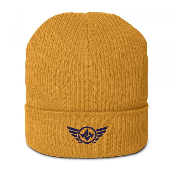 Navy Embroidered Logo Beanie | Organic Ribbed