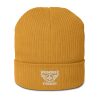 White Embroidered Brand Logo Beanie | Organic Ribbed