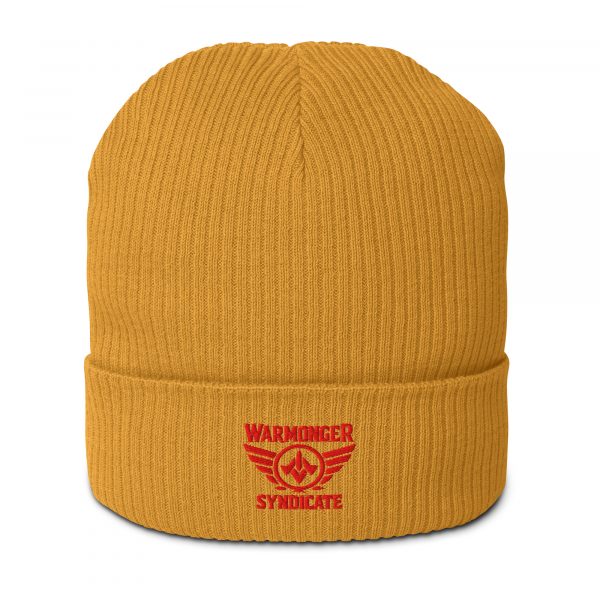 Red Embroidered Brand Logo Beanie | Organic Ribbed