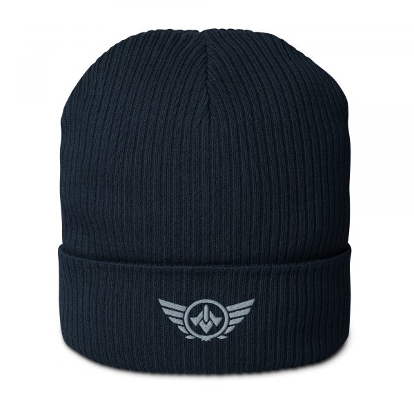Grey Embroidered Logo Beanie | Organic Ribbed
