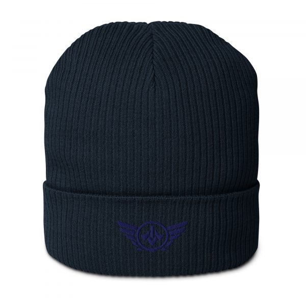Navy Embroidered Logo Beanie | Organic Ribbed