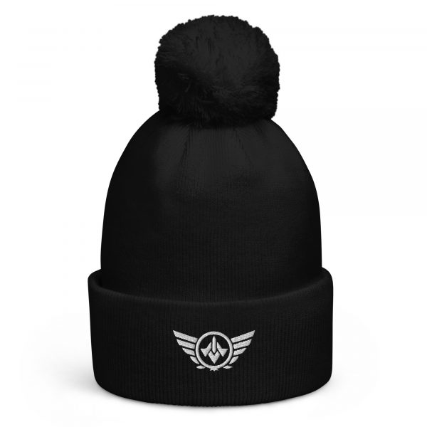 pom-pom-beanie-black-front-68b7de9d44c3b.jpg White Embroidered Logo Pom-Pom Beanie | Double-Layer