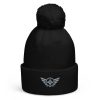 pom-pom-beanie-black-front-68b7dfb2bc69d.jpg Grey Embroidered Logo Pom-Pom Beanie | Double-Layer