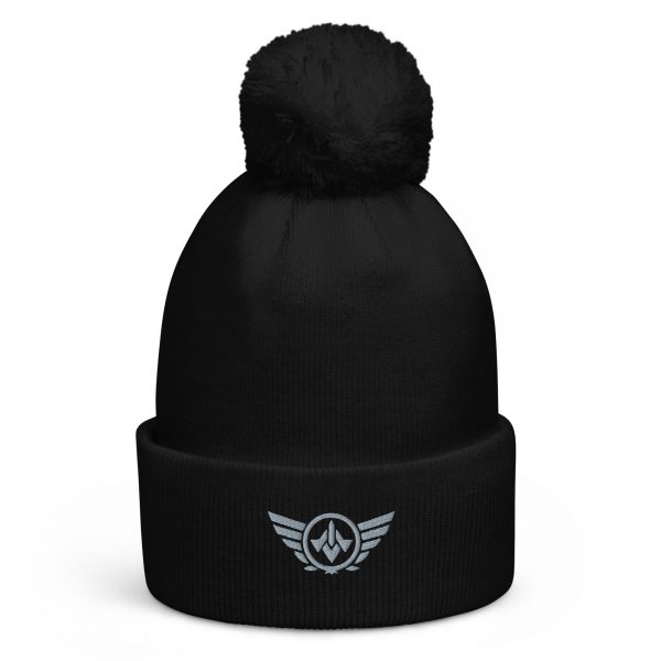 pom-pom-beanie-black-front-68b7dfb2bc69d.jpg Grey Embroidered Logo Pom-Pom Beanie | Double-Layer