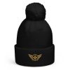 pom-pom-beanie-black-front-68b7dfdfa9cbe.jpg Old Gold Embroidered Logo Pom-Pom Beanie | Double-Layer