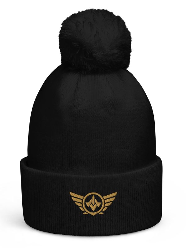 Old Gold Embroidered Logo Pom-Pom Beanie | Double-Layer