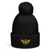 pom-pom-beanie-black-front-68b7dffeedec6.jpg Gold Embroidered Logo Pom-Pom Beanie | Double-Layer