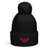 pom-pom-beanie-black-front-68b7e03f3fbee.jpg Flamingo Embroidered Logo Pom-Pom Beanie | Double-Layer