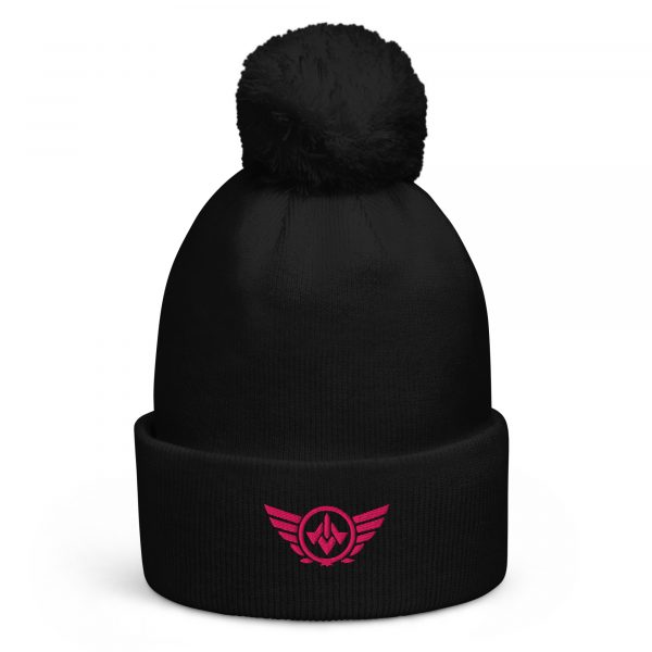 pom-pom-beanie-black-front-68b7e03f3fbee.jpg Flamingo Embroidered Logo Pom-Pom Beanie | Double-Layer
