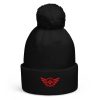 pom-pom-beanie-black-front-68b7e06d43d6e.jpg Red Embroidered Logo Pom-Pom Beanie | Double-Layer