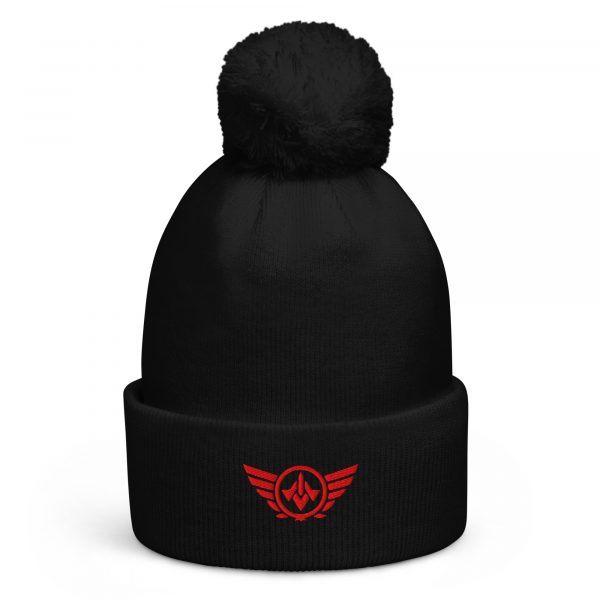 pom-pom-beanie-black-front-68b7e06d43d6e.jpg Red Embroidered Logo Pom-Pom Beanie | Double-Layer