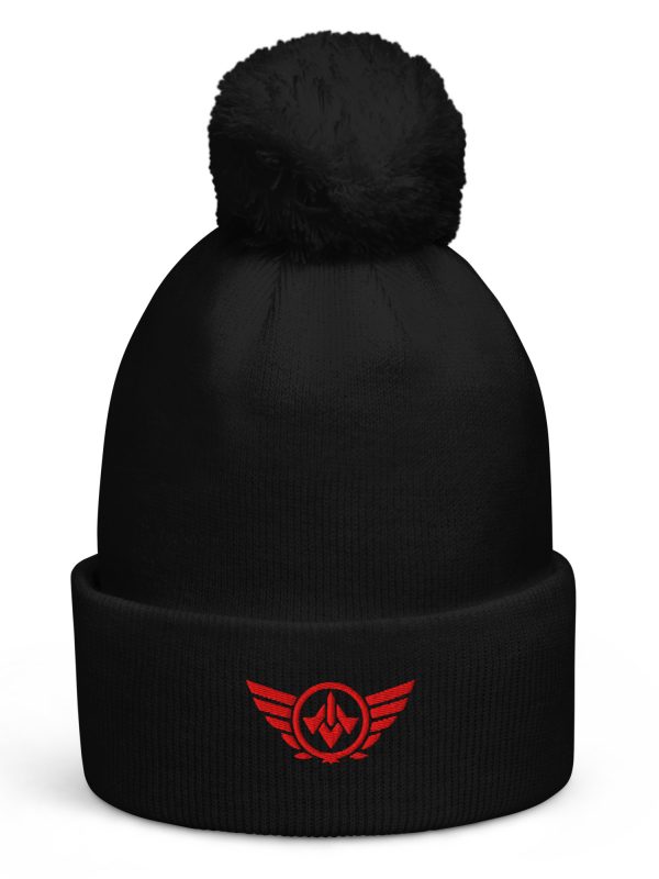 Red Embroidered Logo Pom-Pom Beanie | Double-Layer