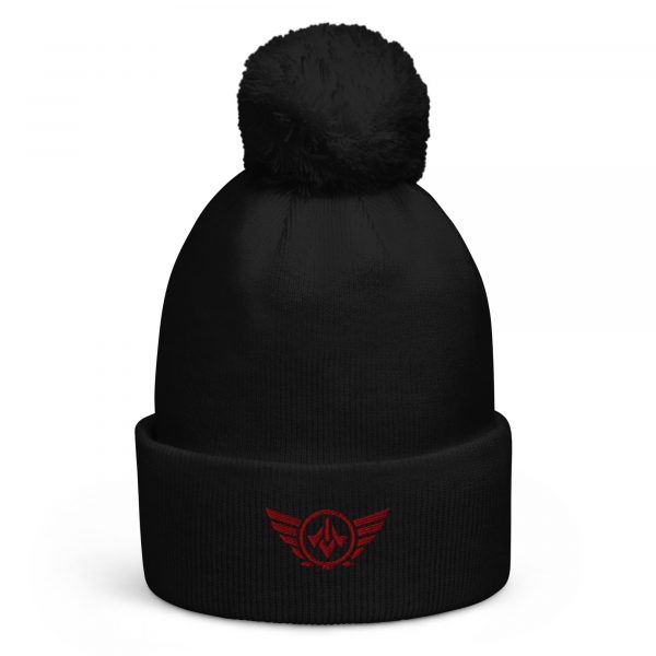pom-pom-beanie-black-front-68b7e09eaae7a.jpg Maroon Embroidered Logo Pom-Pom Beanie | Double-Layer