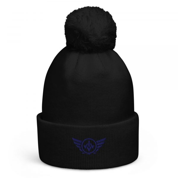 Navy Embroidered Logo Pom-Pom Beanie | Double-Layer