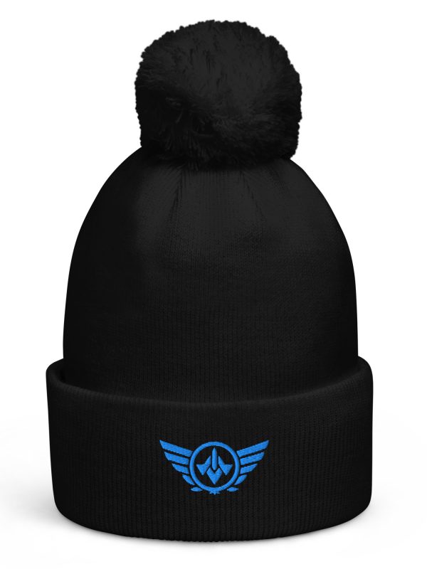 Aqua Embroidered Logo Pom-Pom Beanie | Double-Layer