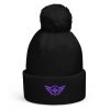 pom-pom-beanie-black-front-68b7e2b4f26f0.jpg Purple Embroidered Logo Pom-Pom Beanie | Double-Layer