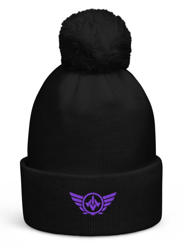 Purple Embroidered Logo Pom-Pom Beanie | Double-Layer