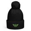 Kiwi Green Embroidered Logo Pom-Pom Beanie | Double-Layer