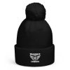 White Embroidered Brand Logo Pom-Pom Beanie | Double-Layer