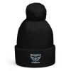 Grey Embroidered Brand Logo Pom-Pom Beanie | Double-Layer