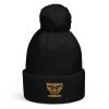 Old Gold Embroidered Brand Logo Pom-Pom Beanie | Double-Layer