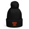 Orange Embroidered Brand Logo Pom-Pom Beanie | Double-Layer