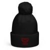 Maroon Embroidered Brand Logo Pom-Pom Beanie | Double-Layer