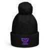 Purple Embroidered Brand Logo Pom-Pom Beanie | Double-Layer