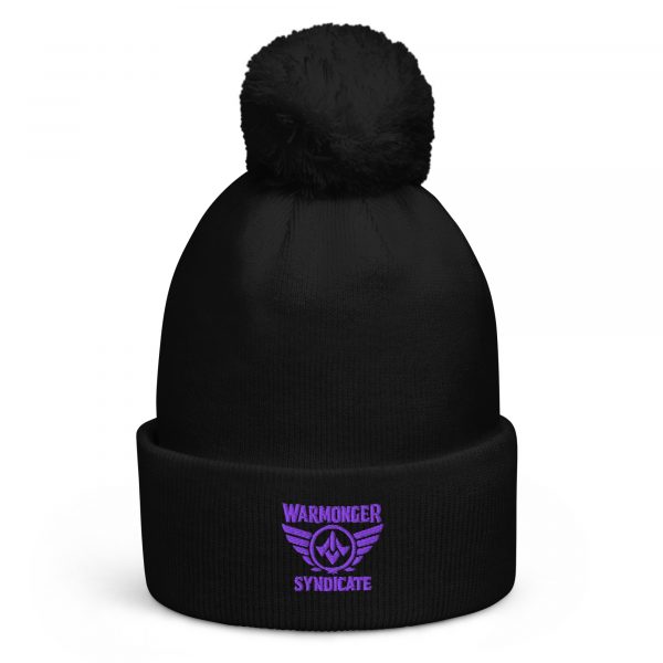 Purple Embroidered Brand Logo Pom-Pom Beanie | Double-Layer