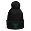 Kelly Green Embroidered Brand Logo Pom-Pom Beanie | Double-Layer