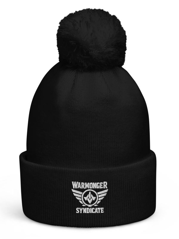 White Embroidered Brand Logo Pom-Pom Beanie | Single-Layer