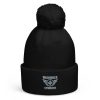 Grey Embroidered Brand Logo Pom-Pom Beanie | Single-Layer