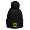 Gold Embroidered Brand Logo Pom-Pom Beanie | Single-Layer