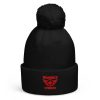 Red Embroidered Brand Logo Pom-Pom Beanie | Single-Layer