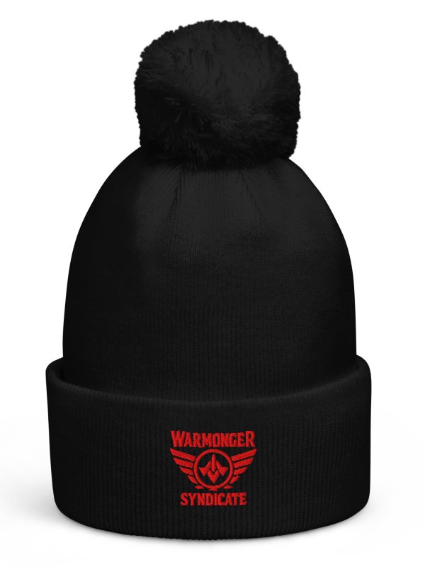Red Embroidered Brand Logo Pom-Pom Beanie | Single-Layer