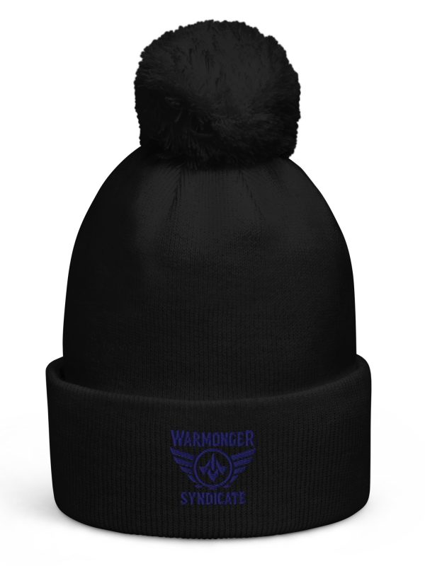 Navy Embroidered Brand Logo Pom-Pom Beanie | Single-Layer