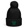 Kelly Green Embroidered Brand Logo Pom-Pom Beanie | Single-Layer