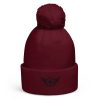 pom-pom-beanie-burgundy-front-68b7df012ecc1.jpg Black Embroidered Logo Pom-Pom Beanie | Double-Layer