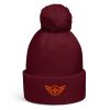 pom-pom-beanie-burgundy-front-68b7e020aa2f2.jpg Orange Embroidered Logo Pom-Pom Beanie | Double-Layer