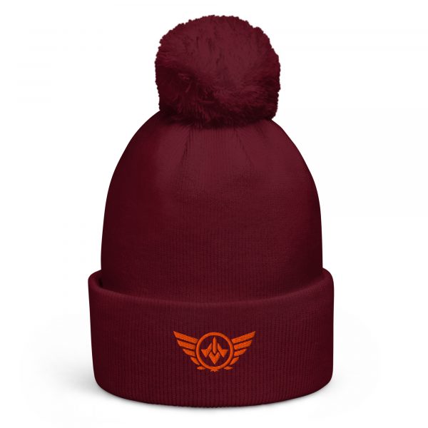 pom-pom-beanie-burgundy-front-68b7e020aa2f2.jpg Orange Embroidered Logo Pom-Pom Beanie | Double-Layer