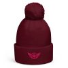 pom-pom-beanie-burgundy-front-68b7e03f408bd.jpg Flamingo Embroidered Logo Pom-Pom Beanie | Double-Layer