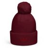 pom-pom-beanie-burgundy-front-68b7e09eabad9.jpg Maroon Embroidered Logo Pom-Pom Beanie | Double-Layer