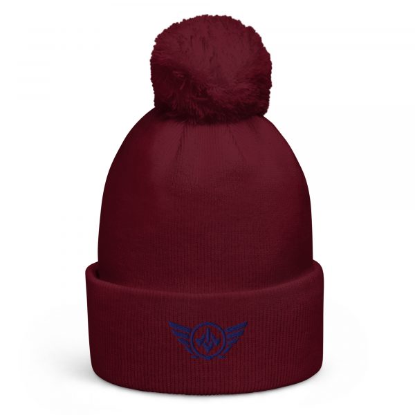 Navy Embroidered Logo Pom-Pom Beanie | Double-Layer