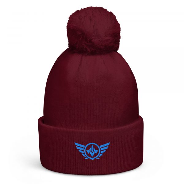 Aqua Embroidered Logo Pom-Pom Beanie | Double-Layer